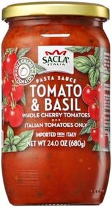 SACLA Cherry Tomato & Basil Pasta Sauce with No Added Sugar | 100% Italian Grown Tomatoes with Basil & Extra Virgin Olive Oil | 24 oz Glass Jar | Imported from Italy | Non-GMO Authentic Italian Sauce