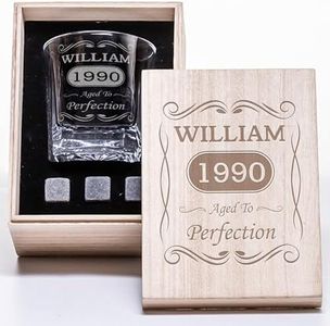 Personalized Vintage Birthday Gifts for Men - 11 oz Engraved Bourbon Glass - Vintage Whiskey Cup in Wooden Box - 4 Designs Custom Scotch Gift For Him - Funny Birthday Gift Ideas