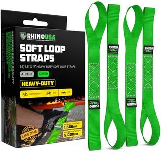 Rhino USA Soft Loop Motorcycle Tie-Down Straps (4PK) - 10,427lb Max Break Strength 1.7" x 17" Heavy-Duty Tie Downs for use w/Ratchet Strap (Green 4-Pack)