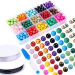 Fishdown 330 Pcs 8mm Beads Kit Chakra Beads Lava Beads Rock Stone Assortment Colored Volcanic Stone Loose Beads Zinc Alloy Spacer Beads for Bracelets Jewelry Making