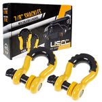 US Cargo Control D Ring Shackles 7/8 Inch (2 Pack) 78,000 lbs Break Strength, Screw Pin Tow Shackles with Isolator and Silicone Washers for Tow Strap, Off Road Vehicle Recovery Shackles, Yellow/Black