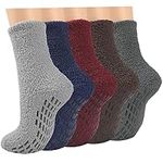 ILovDaisy Mens Bed Fluffy Slipper Socks, 5 Pairs Winter Warm Thermal Socks for Men, Cosy Fuzzy Fleece Thick Non Slip Socks with Grippers for Home Floor Sleeping