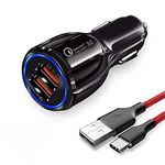 DAPS 30W Dual USB CAR Mobile Charger QC 3.0 3.1A and Smart IC 3.1A ; Fast Charging Compatible with Samsung Galaxy; iPhone XR X 8 7 6 5; iPad; LG; Moto ETC (Black) with (Charger + Micro USB Cable)