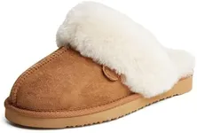 Dearfoams Women's Fireside Sydney Shearling Fur Indoor/Outdoor Scuff Slipper with Wide Widths, Chestnut, 6