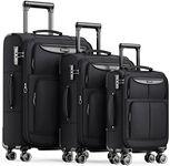 SHOWKOO Luggage Sets 3 Piece Softside Expandable Lightweight & Durable Suitcase Sets Double Spinner Wheels TSA Lock (20in/24in/28in), Black…