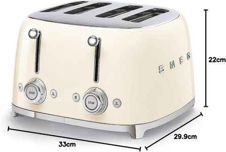 Smeg 4-Slice Toaster, Cream – Retro Design, Wide Slots