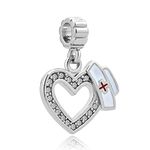 Charmed Craft Nurse Cap Heart Clear White Crystal Dangle New Jewelry Sale Cheap for Charm Bracelets