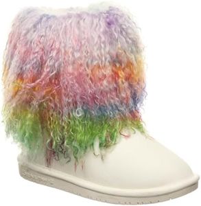 BEARPAW Youth Boo Multiple Colors | Youth Slip On Boot | Youth's Boot Classic Suede | Comfortable Winter Boot, Black Multi, 4 Big Kid