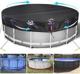 QH.HOME 12Ft Round Above Ground Pool Covers, 600D Heavy Duty Solar Pool Cover with Strong Tear Resistant and Fade Resistant, Winter Swimming Pool Cover with Windproof Strap, Ground Nails, Drawstring