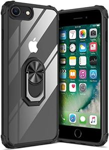 GREATRULY Kickstand Case for iPhone SE 2020 / iPhone 8 / iPhone 7,Drop Protection iPhone SE2 Clear Case,Slim Phone Cover Shell,Soft Bumper + Hard Back + Ring Stand Fits Magnetic Car Mount,Black