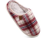 COFACE Mens Red Flano Plaid Memory Foam Mule Slippers Slip On Warm Fluff House Indoor/Outdoor Shoes With Anti-skid Sole Size 7