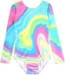 HOZIY Girls Gymnastics Leotards 6-7 7-8 Years Long Sleeve Gymnastic Tumbling Outfits Toddlers Kids Child Sparkly Watercolor Liquid Swirl Rainbow