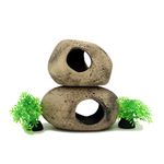 ALEGI Stackable Aquarium Ceramic Decorations Rock Caves,Betta Fish Tank Decor Accessories,Hideaway for Shrimp Cichlid Hiding Breeding Spawning (Set of 2)