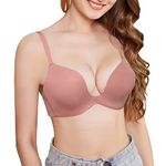 FallSweet Add One Cup Plunge Bra Push Up Cleavage Brassiere(Pink,36C)