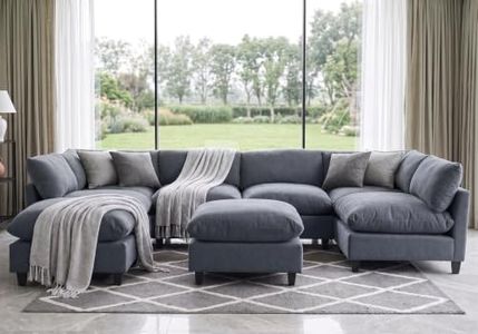 Iroomy Modular Sectional Sofa, Oversized Chenille Cloud Couch, Deep Comfy Seat, 8-Seater Sofas Couches for Living Room, Dusty Blue
