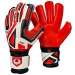 Renegade GK Fury Inferno Goalie Gloves with Pro-Tek Finger Spines | 4mm Giga Grip & 4mm Duratek | Red, White, Black Soccer Goalkeeper Gloves (Size 7, Youth, Roll Cut, Level 4)