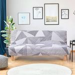 LiveGo Armless Futon Slipcovers Stretch Folding Sofa Bed Cover with Elastic Bottom, Printed Fitted Couch Cover Furniture Protector for Pets, Kids