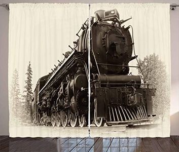 Ambesonne Steam Engine Curtains, Antique Northern Express Train Canada Railways Photo Freight Machine Print, Living Room Bedroom Window Drapes 2 Panel Set, 108" X 90", Black Grey