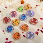 B S NATURAL 25 Pieces Multicolor Mix Diyas Terracotta Mitti Clay Designer Multicolor Flower Design Decorative Diya/Deepak/Diwali Decor (Set of 25) USE Pour Clay NO Chemicals