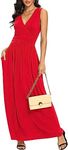 LILBETTER Women Sleeveless Deep V Neck Loose Plain Long Maxi Casual Dress(01 Red,Medium)