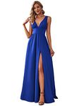 Ever-Pretty Women's Elegant High Stretch V Neck Backless Floor Length Split Prom Dress Sapphire Blue 20UK