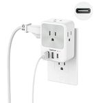 USB C Outlet Extender, TESSAN Multi Plug Outlet with 4 Plug Splitter and 3 USB Wall Outlet Charger (1 USB C Port), Small Multiple Outlet Expander for Cruise Ship Home Office Dorm Room Essentials