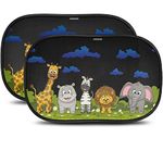 Car sunshade with optidark protection - with suction cup, to protect babies and pets from the sun, 2 baby sunshades with animals