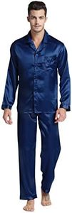 Tony & Candice Men's Satin Pyjama Set Sleepwear/Loungewear (Large, Navy Blue)