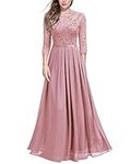 MIUSOL Women's Retro Floral Lace 3/4 Sleeve Wedding Bridesmaid Maxi Dress (Small, Pink)