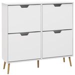 HOMCOM Shoe Cabinet with 4 Flip Drawers and Adjustable Shelf, Hallway Shoe Storage Cabinet for 16 Pairs of Shoes, White