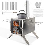 Mini Tent Stove Wood Burning Stove, SOPPY Portable Camping Tent Stove, Stainless Steel Tent Wood Stove with Chimney Pipes Portable Camping Cookware for Camping Heating Lodging Cooking, Silver