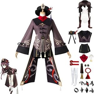 FANKXIUXI Genshin Impact Hu Tao Cosplay Disfraz Juego Anime Personajes Venti Uniforme Vestido Completo Disfraz Halloween Dress Up Traje con Sombrero de Peluca XXXL