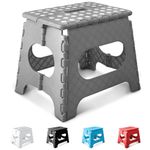 KEPLIN 11 Inch Heavy Duty Folding Step Stool | Non-Slip Foldable Footstool for Toddlers, Children & Adults | Portable, Lightweight Plastic Footstep w/Carrying Handle for Indoor or Outdoor (Grey)