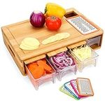 BRITOR Chopping Board with Containers, Large Bamboo, Carving & Cutting Board with Juice Grooves, Easy-Grip Handles & Food Sliding Opening, with Trays for Food Storage, Transport and Cleanup