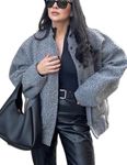 JJAI Women's Oversized Jackets Wool Blend Casual Shacket Button Down Varsity Jacket with Pockets (as1, alpha, m, regular, regular, Deep Grey)