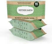 MOTHER EARTH Bamboo Flushable Wipes for Sensitive Skin, Septic Safe, Hypoallergenic, Unscented Toilet Wipes (Pack of 3, Total of 180 Flushable Wipes)