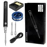 Treedix Soldering Iron Kit, 8W Welding Tools with Adjustable Temperature 330 to 450℃, Wireless Electric Soldering Iron/USB Charging Cable/Soldering Stand/3pcs Tips for Soldering and Repair (Black)