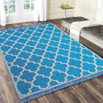 Linen Basics Premium Luxurious Chenille Yarn Carpet/Area Rug/Bedside Runner, Chenille Living Room Carpet, Durries in Diamond Style, (Aqua Blue, 4x6 Feet)