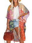 ADOREJOY Womens Kimono Cardigan Summer Beach Swimsuit Cover Up Open Front Casual Tops(Colorful Floral,M)