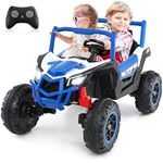 Costzon 24V Kids UTV, 4WD/2WD Switchable Kids Electric Car with Remote Control, 4 x 100W Powerful Engine, Soft Start, 4 Shock Absorbers, High/Low Speed, Music, 2-Seater Ride on Car for Kids 3+ (Blue)