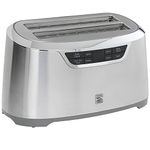 Kenmore Elite 4-Slice Long Slot Toaster Silver One-Touch Auto-Lift Stainless Steel Adjustable Browning Defrost Digital Countdown Timer Retractable Cord Toast Bagels Waffles English Muffins