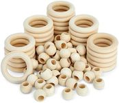 Bright Creations Set of 50 Wooden Beads and 30 Wooden Rings for Macrame, DIY Pendant Connectors, Wall Hanging Craft (Rings 2.2 in/Beads 20mm) - Wooden Macrame Beads - Macrame Rings and Beads