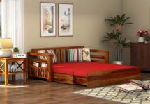 Krafting Kustoms Solid Teak Wood Sofa Cum Bed for Home | Sofa Cums Bed for Living Room Wooden | Without Pillow | Sofa Cum Bed Foldable with Storage | Sofa Cums Bed 3 Seater | Honey Finish(Brown )