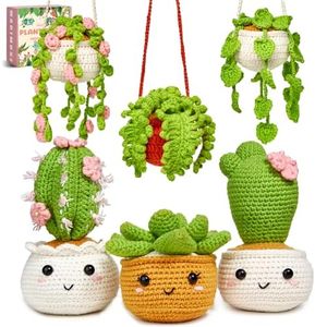 MAGIMUSE Crochet Kit for Beginners, Crochet Starter Kits for Adults Amigurumi Craft Knitting Crochet Kits with Step-by-Step Video Tutorials, 6 Pack Hanging Potted Plants Family(40%+ Yarn