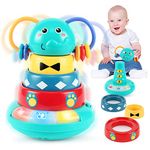 Baby Musical Toy for 1 Year Old Boys Girls, Interactive Elephant Music Roly-poly w/Stacking Ring Rattle Toy, Early Educational Sensory Toys for Kids 6-12 Months, 4 Song 8 Melodies, 1st Birthday Gift