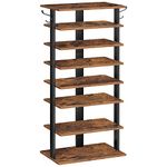 HOOBRO Shoe Rack Wooden, Tall Shoe Rack, Narrow Shoe Storage Organizer with 2 Hooks, Slim Shoe Shelf, Vertical Shoe Tower for Entrance, Living Room, Hallway, Industrial, Rustic Brown EBF750XJ01