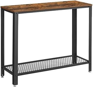 VASAGLE Console Table, 2-Tier Entryway Table with Mesh Shelf, Narrow Sofa Table, Steel Frame, Adjustable Feet, for Hallway, Living Room, Industrial Style, Rustic Brown and Black ULNT80X