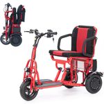 Alton Folding Mobility Scooter, Cougar Red Lightweight Portable Scooter for Adults - 3 Wheel Motorized Scooter, Travel Scooters for Adults, Load 280lbs - Only 49lbs, 15mi Range Electric Scooter Adults