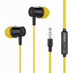Kratos E02 Yellow Wired Earphones with 3.5mm Jack Inline Mic Control for Clear Calling & Music, Multi-Functional Controller,Sweat Resistant,Comfort Fit Wired Ear Phones,Compatibility with All Mobiles