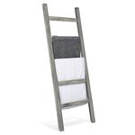 MyGift Wall-Leaning Rustic Gray Wood Ladder-Style Blanket Rack